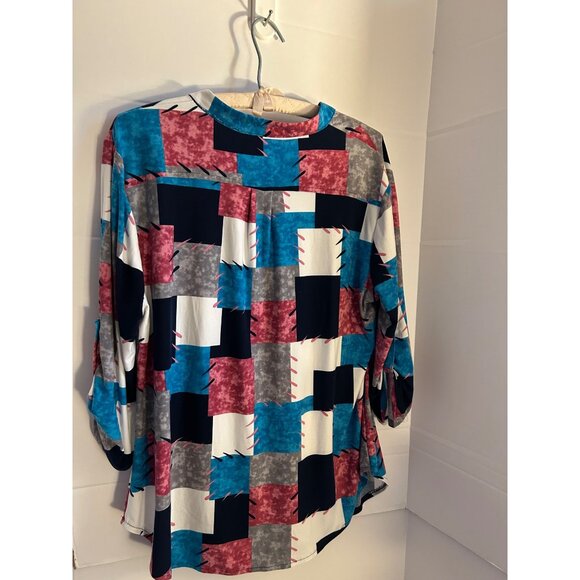 Ma-Ryś Catherine Women’s Blouse Top 46 XL Multicolor Patchwork Print Button Fron - Picture 2 of 10